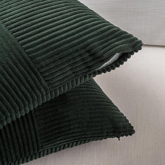 Fancy Homi Set of 2 Dark Green Boho Long Lumbar Body Decorative Throw Pillow Cover 14x36 Inch for Bed Couch Bedroom Bench, Soft Patchwork Corduroy Textured Pillow Case, Rustic Farmhouse Room Decor-Ruum Studio Home