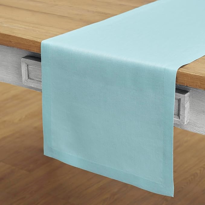 Solino Home Linen Aqua Blue Table Runner 108 Inches Long - 100% Pure Linen 14 x 108 Inch Table Runner for Dining - Fete-Ruum Studio Home