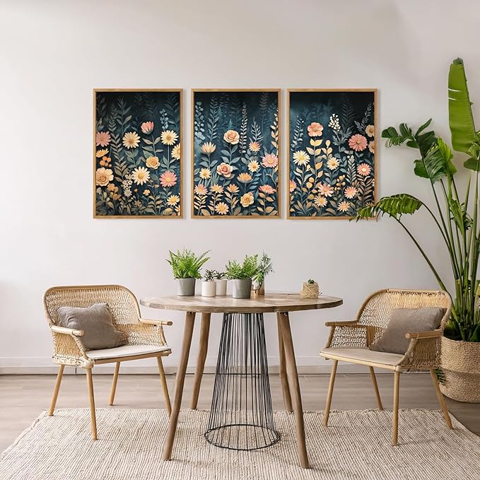 HPNIUB Modern Dark Wildflower Framed Canvas Wall Art Set,Minimalist Nature Jungle Botanical Landscape Wall Decor, (16x24 Inch) Farmhouse Painting for Living Room, Bedroom, Office-Ruum Studio Home