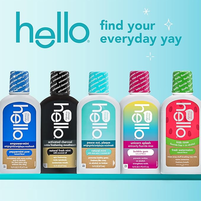 Hello Activated Charcoal Extra Freshening Mouthwash, Natural Fresh Mint and Coconut Oil, Fluoride Free, Alcohol Free, Vegan, SLS Free and Gluten Free, 16 Fl Oz (Pack of 3)-Ruum Studio Home