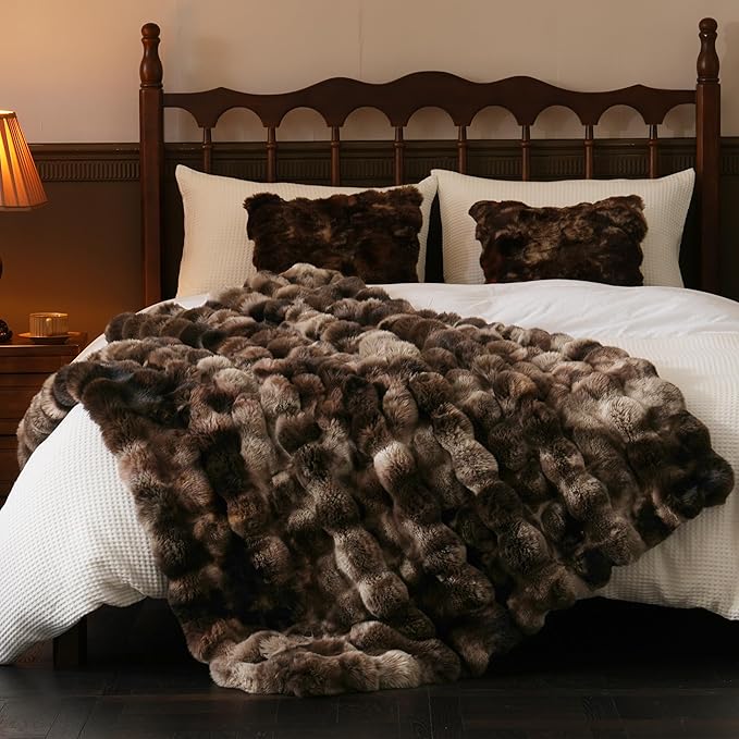 BENVWE Fluffy Faux Fur Throw Blanket for Couch, Soft Plush Thick Cozy Fuzzy Luxury Minky Bubble Blanket for Home Living Room Decor Gift for Women, Tie-dye Coffee, 60" x 80", 1100GSM-Ruum Studio Home