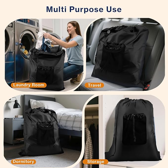 2-Pack Backpack Laundry Bags, Heavy Duty Laundry Bag Backpacks with Adjustable Shoulder Straps, Door Hanging Washing Bag, Laundry Hamper Lining for College Dorm, Travel, Laundromat-Ruum Studio Home