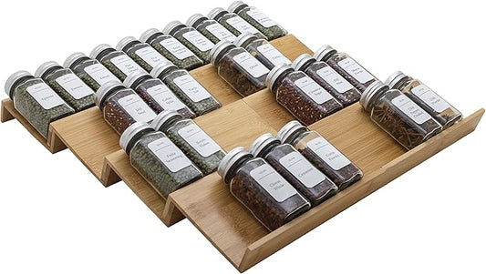 Bamboo Spice Rack Drawer Organizer - 8 Pieces Set- 9" Wide Per Piece - Combine Pieces Into 18" Wide Rack (9" or 18")-Ruum Studio Home