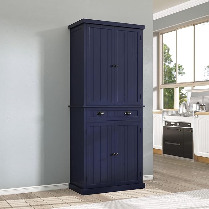 ARTPOWER 72" Tall Kitchen Pantry Storage Cabinet with Drawer and Adjustable Shelves, Pantry Cabinet for Kitchen, Bathroom or Hallway, Blue-Ruum Studio Home