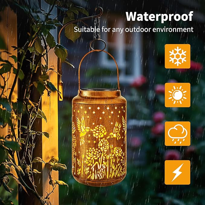 Brizled Hummingbird Solar Lanterns Outdoor, Decorative Mothers Day Gifts for Women Mom Grandma, Waterproof Hanging Solar Lights LED Lanterns for Garden Patio Courtyard Path Tabletop Porch Balcony Decr-Ruum Studio Home