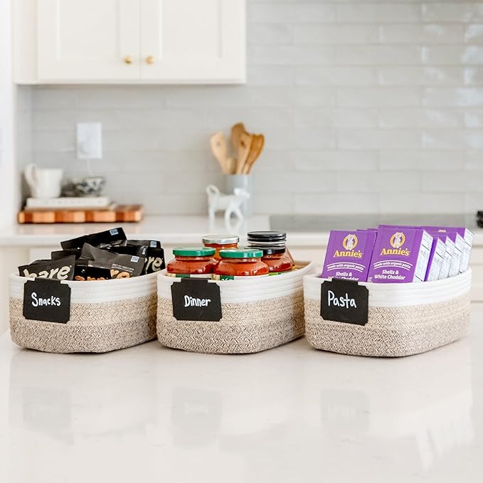 NaturalCozy 11.8"x8"x4.5” Storage Baskets for Shelves 3 Pack | Cotton Rope Woven Small Baskets for Organizing | Small Storage Bins for Nursery, Bathroom, Closet, Cube Shelf, Decorative, Gift Basket-Ruum Studio Home