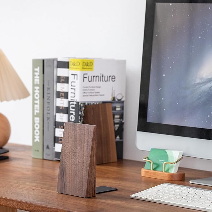 Muso Wood Thickened Wooden Bookends for Heavy Books, Creative Decorative Non-Skid Handmade Walnut Wood Ends for Shelves-Ruum Studio Home