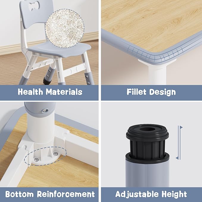 Brelley Kids Table and 4 Chairs Set, Height Adjustable Toddler Desk and Chair Set, Graffiti Desktop, Non-Slip Legs, Max 300lbs, Children Multi-Activity Table for Ages 2-8-Ruum Studio Home