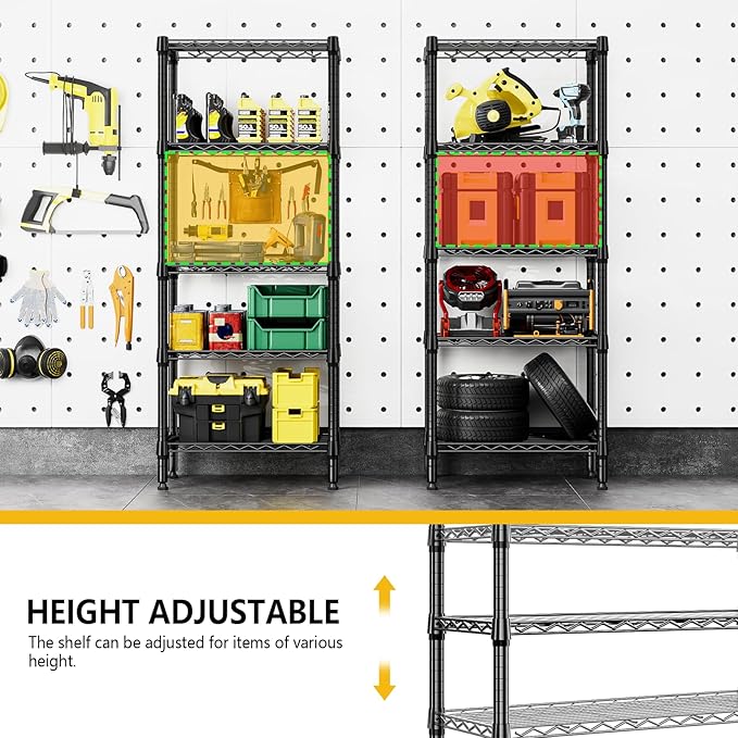 1250 lbs 5 Tier Shelf Metal Storage Shelves Wire Rack Closet Organizers for Garage Kitchen Bathroom Laundry Black 11.8" D x 23.6" W x 59.5" H-Ruum Studio Home