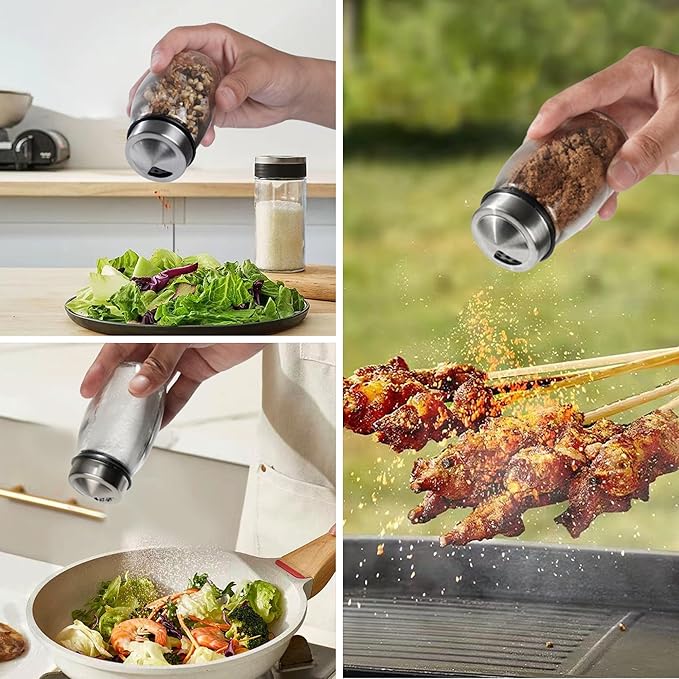 Mlici 6PC Spinning Glass Spice Jars - 360° Rotating Spice Rack Organizer with Jars, Stainless Steel Revolving Seasoning Holder Jars for Countertop Cabinet Kitchen Spices Cruets-Ruum Studio Home