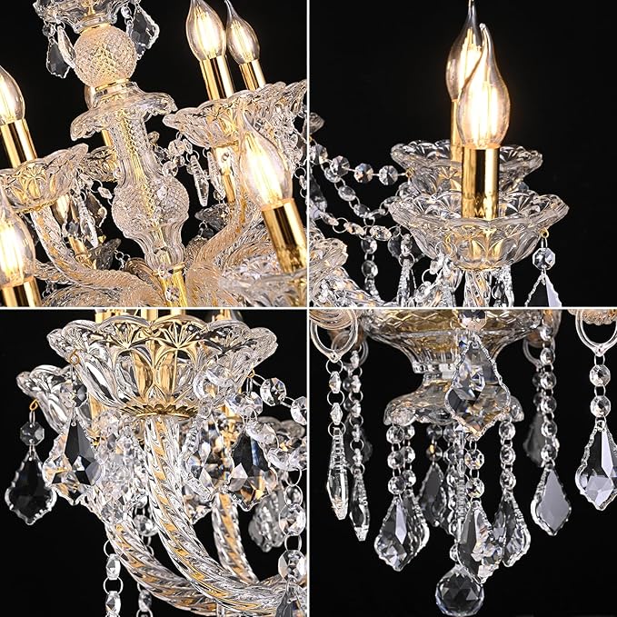 Contemporary Crystal Chandelier 12 Lights Clear Crystal Ceiling Lights for Living Room，E12 Base Double Layered Pendant Light Fixture for Dining Room Staircase, Hallway-Ruum Studio Home