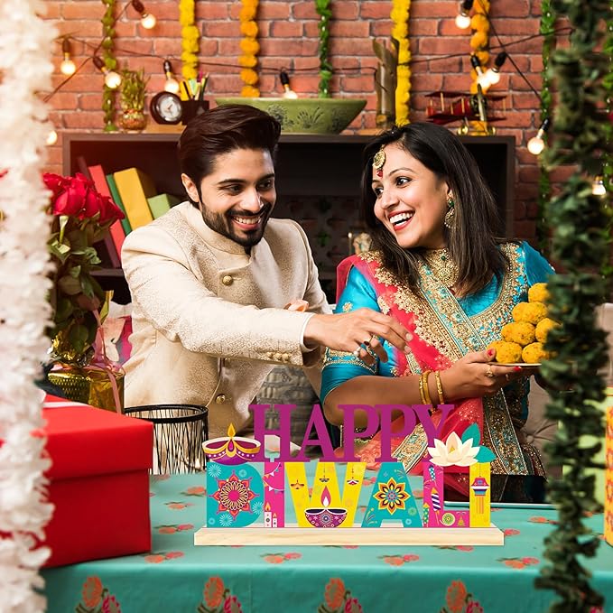 COCHIE Metal Happy Diwali Sign, Indian Festival of Light Table Centerpieces Decorations for Home, Office, Shelf, Mantel, Indoor, Traditional Party Supplies Decor (Diwali)-Ruum Studio Home