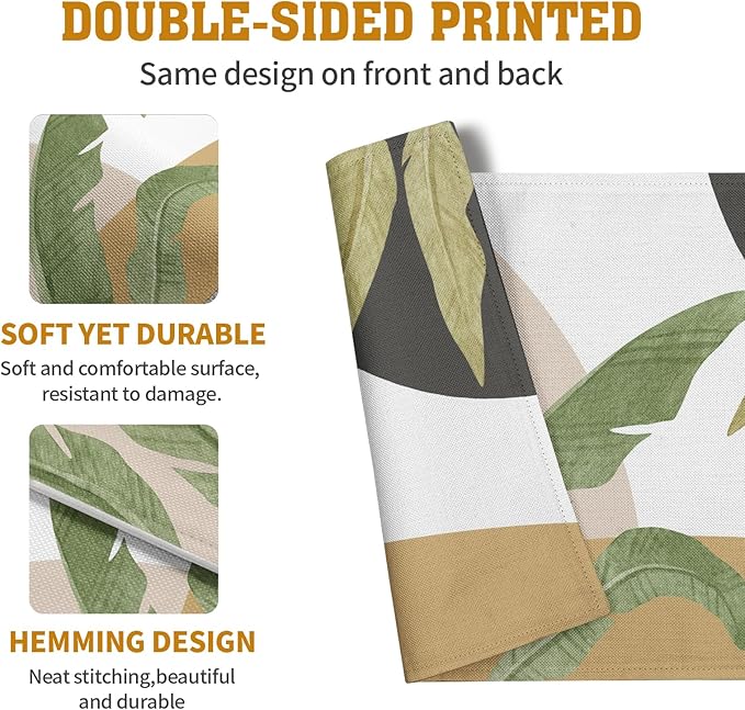 Tropical Palm Leaf Linen Placemats Set of 4 Summer Green Banana Leaves Themed Kitchen Place Mats Washable Non-Slip Heat Resistant Fabric Dining Table Placemats 12x18 Inch-Ruum Studio Home
