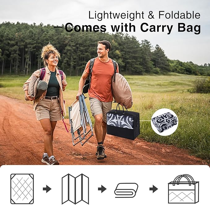 OLANLY Outdoor Rug Waterproof 5x8 ft Clearance, Reversible Outdoor Plastic Straw Rug with Floral Pattern, RV Mat for Patio, Camping, Balcony, Deck, Backyard, Black & White-Ruum Studio Home