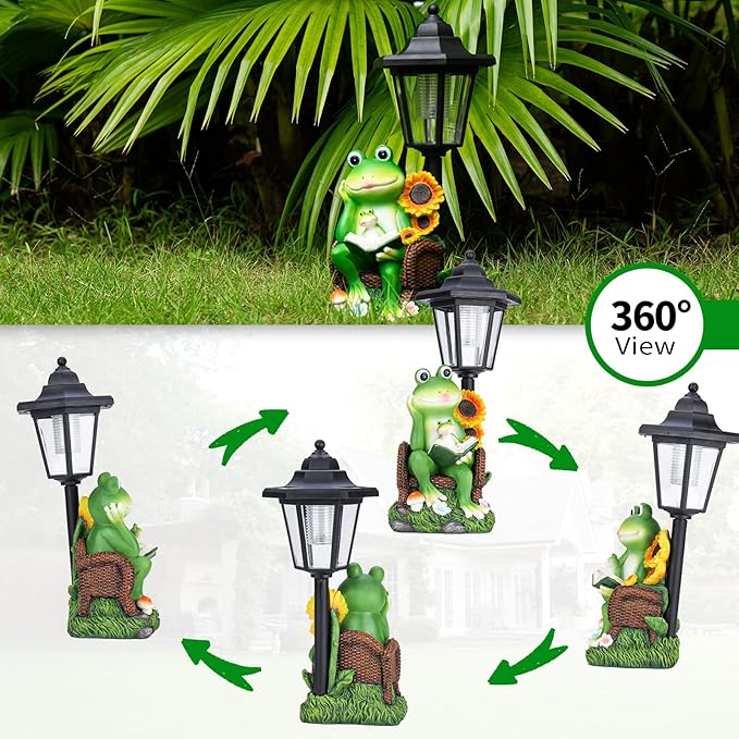 mopha Solar Garden Statues Frog Decor wth Lanterns - 12.5'' Figurines Decorations for Patio Yard Lawn Ornaments Gifts for Christmas Birthday Easter Housewarming-Ruum Studio Home