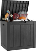 KAMABOKO Deck Box, 32 Gallon Resin Indoor and Outdoor Storage Boxes Waterproof for Garden Tools, Pool Accessories Storage Bench, Patio Furniture and Cushions with Lockable Lid, Black-Ruum Studio Home