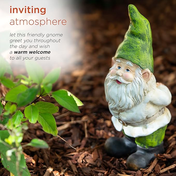 Alpine Corporation 12" Tall Traditional Outdoor Garden Gnome Yard Statue Decoration-Ruum Studio Home
