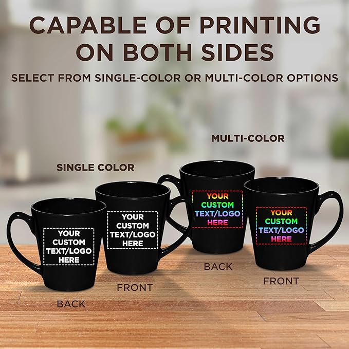 DISCOUNT PROMOS Custom Glossy Ceramic Latte Coffee Mug 12 oz. Set of 50, Personalized Bulk Pack - Perfect for Tea, Espresso, Cappuccino, Hot Cocoa - Black-Ruum Studio Home
