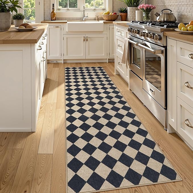 Lahome Checkered Outdoor Runner Rug, 2x8 Kitchen Runner Rugs for Non Skid Washable Entryway Carpet, Checkerboard Non Slip Non Shedding Carpet for Bedroom-Ruum Studio Home