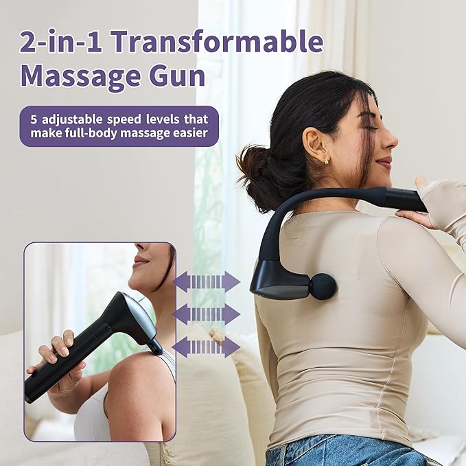 2-in-1 Detachable Muscle Massage Gun Deep Tissue with 20'' Extension Handle, Back and Neck Massager for Pain Relief, Handheld Massager for Shoulder Lower Back Leg Waist, FSA-HSA Eligible-Ruum Studio Home