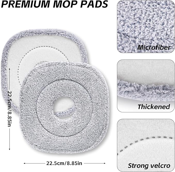 9 Inch Square Microfiber Mop Pad Refill Compatible with True & Tidy Mop System and Most 9 Inch Square Spin Mops - Thickened Washable & Reusable Mop Replacement Pad for Wet Dry Mopping(6 Pack)-Ruum Studio Home