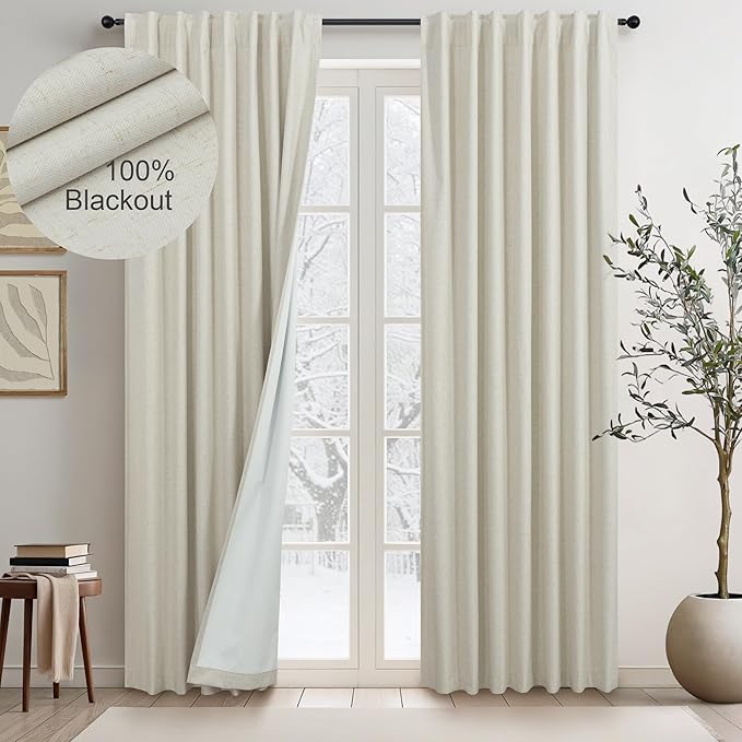 DANCURTON 78 Inch Long Linen Blackout Curtains 2 Panels Set for 76-80 Inch Window Drapes Back Tab Rod Pocket Pleated Boho Room Darkening Curtains for Sliding Glass Door Thermal 52x78 in Length Beige-Ruum Studio Home