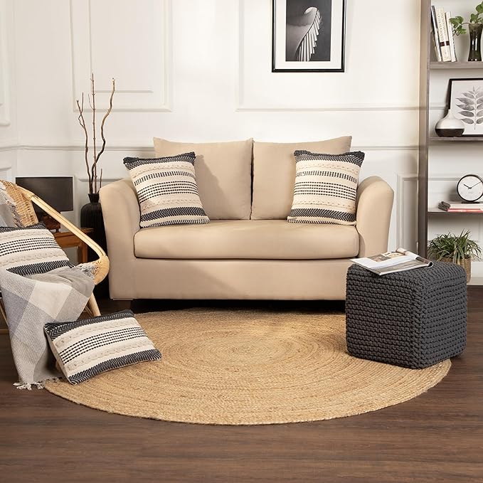 REDEARTH Cube Pouf Foot Stool Ottoman - Hand Knitted Coffee Table - Cotton Cord Boho Pouffe - Home Décor Poof - Stuffed Footrest for Living Room - Bedroom - Patio (16" x 16" x 16") - Dark Gray-Ruum Studio Home