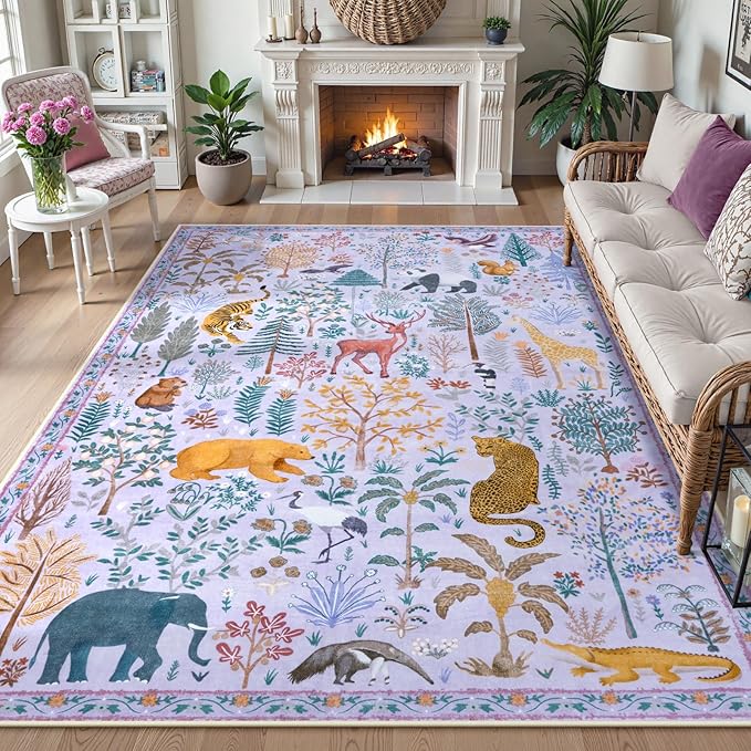 OJIA Animal Print Washable Rug 5x7 Area Rugs for Nursery, Soft Kids Bedroom Rug Ultra-Thin Non-Slip Modern Living Room Carpet, Stain Resistant Throw Carpet for Office Dining Room-Ruum Studio Home