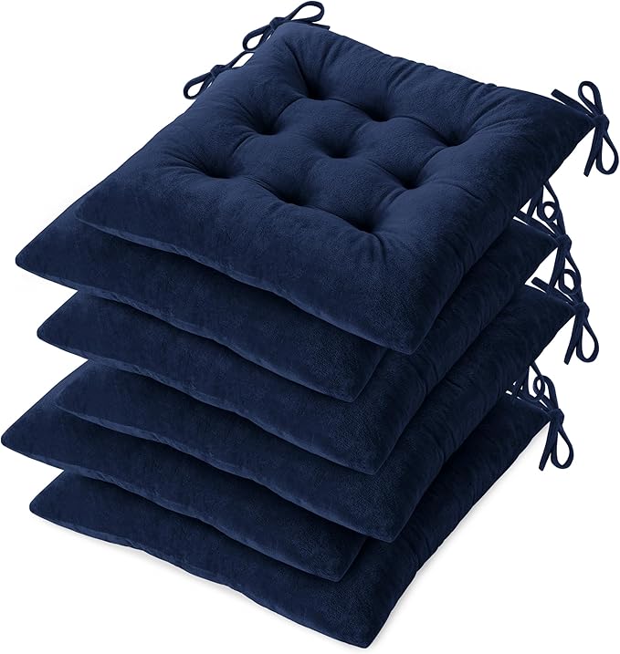OVOV Chair Cushions for Dining Chairs Set of 6 Tufted Indoor Chair Pads with Ties Soft Square Seat Cushions for Kitchen Chairs 15.5"x15.5",Navy-Ruum Studio Home