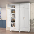 Kitchen Cabinet, 90" Tall Metal Pantry Cabinet, Freestanding Cupboards with One Drawer, Food Storage Cabinets for Dining, Living Room, White, 16" D x 32" W x 90" H, Assembly Required-Ruum Studio Home