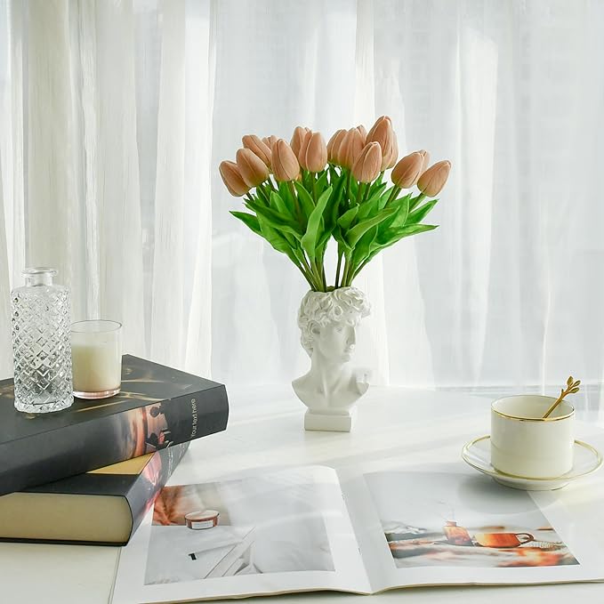 Mandy's Artificial Tulips 20 Stems Light Brown PU Faux Flowers for Wedding Home Decor 13.5 Inch-Ruum Studio Home