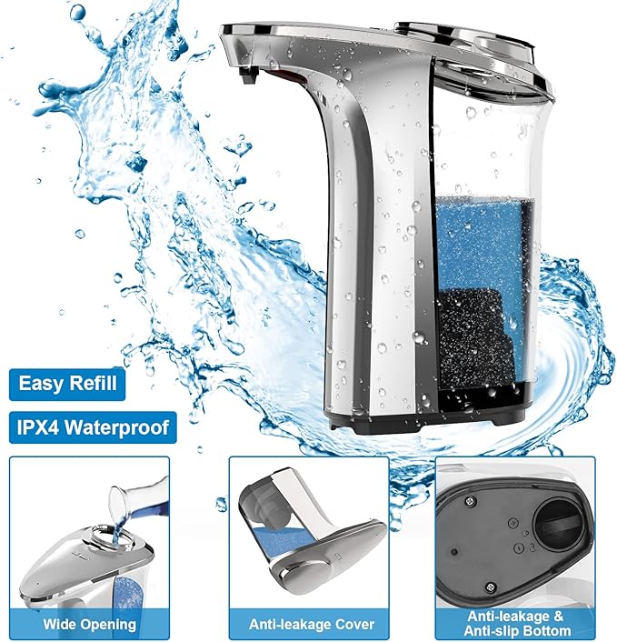Automatic Soap Dispenser, Touchless Dish Soap Dispenser 17oz/500ml with Upgraded Infrared Sensor, 5 Adjustable Soap Dispensing Levels, Liquid Hand Dispenser for Bathroom (Silver Set)-Ruum Studio Home