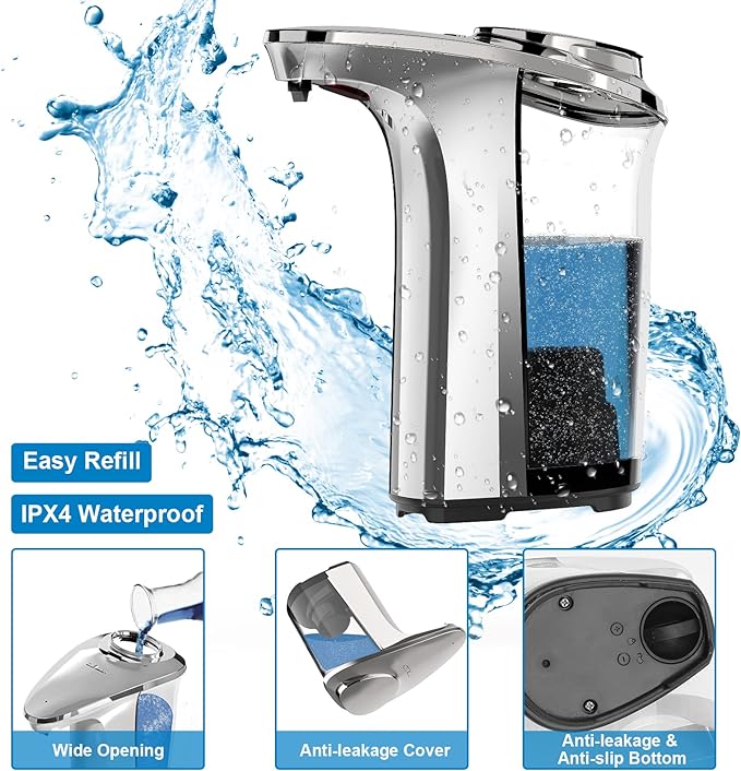Automatic Soap Dispenser, Touchless Dish Soap Dispenser 17oz/500ml with Infrared Sensor, 5 Adjustable Soap Levels, Liquid Dispenser for Bathroom Kitchen (Silver)-Ruum Studio Home