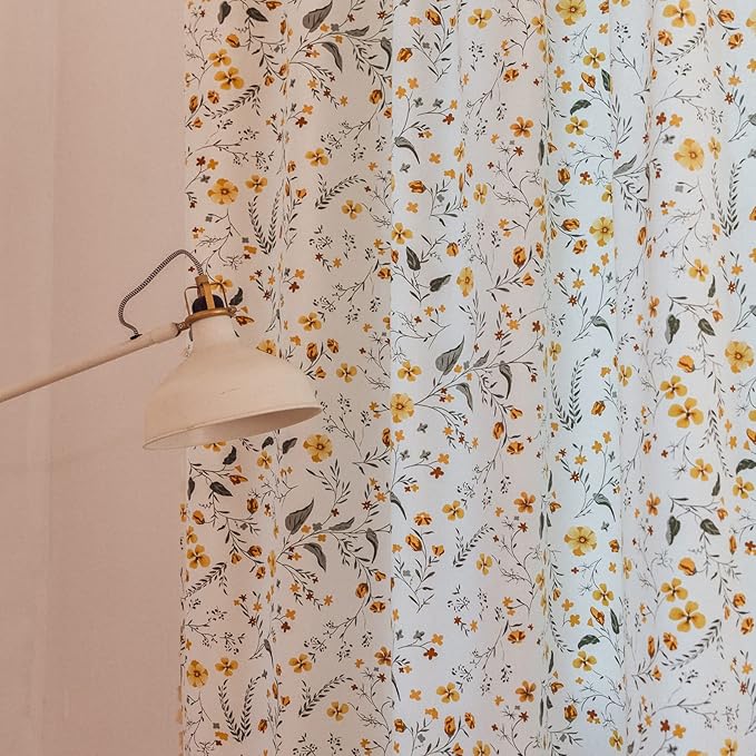 Sutuo Home Boho Curtain Semi-Blackout Yellow Florals Print Cotton Linen Fabric, Handmade Tassels Rod Pocket Bohemian Farmhouse Country Window Drapes for Living Bedroom, 59" W x 84" L, 1 Panel-Ruum Studio Home