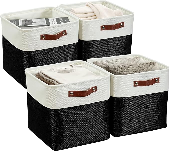 DECOMOMO Storage Cubes, 11x11 Cube Storage Bins, Baskets for Shelves (Black & White, Cube 11" - 4 Pack)-Ruum Studio Home
