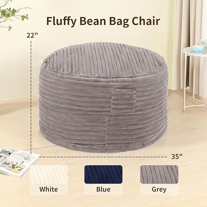 3FT Memory Foam Bean Bag Chair for Adults/Teens, Bean Bag Sofa with Fluffy Removable Cover, for Living Room Bedroom, Grey-Ruum Studio Home