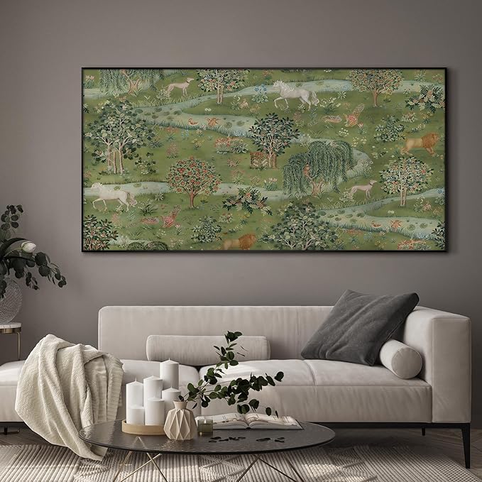 SIGNWIN 36"x72" Extra Large Framed Wall Art Medieval Fantasy Forest with Woodland Animals, Storybook-Inspired Scene for Home Living Room Bedroom Decor (Frame Assembly Required)-Ruum Studio Home