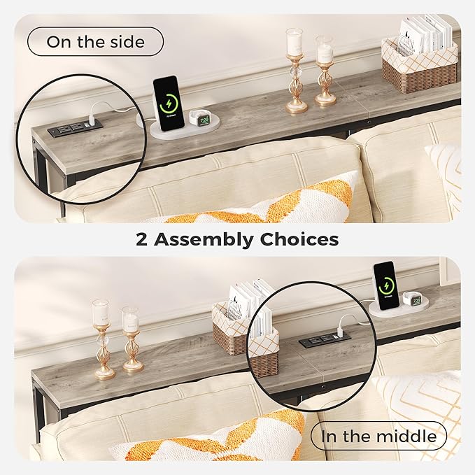 SUPERJARE 70 Inch Console Table with Outlet, Narrow Entryway Table for Living Room, Oak-Ruum Studio Home