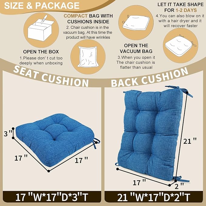 BUYUE Chair Cushion Set for Rocking Chair, Back Pillow & Seat Cushion with Ties, Original Woven Fabric Non-Slip Chair Pads for Elderly Sitting, Blue-Ruum Studio Home