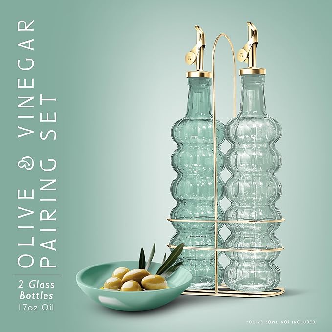 COOK WITH COLOR Glass Olive Oil Bottle Dispenser - 2 Pack- 17oz Oil and Vinegar Cruet - Olive Oil Carafe Decanter for Kitchen-Ruum Studio Home