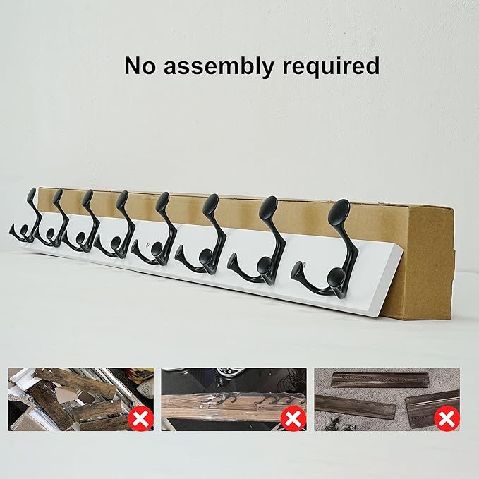 SKOLOO 43-Inch White Wood Coat Rack Wall Mount with 8 Triple Hooks - Ideal for Family Entrances, Classrooms, and Pet Supplies Storage - Perfect Coat Hooks for Wall-Ruum Studio Home