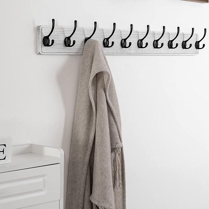 SKOLOO Farmhouse Style Large Wall Mounted Coat Rack-38.6'' Long, Pine Solid Wood Coat Hook Hanger - 10 Hooks for Hanging Clothes Robes Towels Coats-Ruum Studio Home