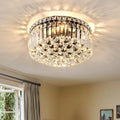 4-Light Black Crystal Chandeliers Flush Mount Chandelier Light Fixture with K9 Crystals Modern Ceiling Lights Elegant Round Lamp for Bedroom,Hallway,Bar,Living Room,Dining Room,H5.9 xW13.7-Ruum Studio Home