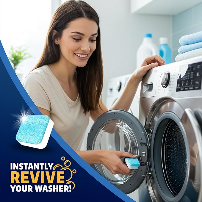 Washing Machine Cleaner Tablets 24 Pack - Deep Cleaning Tablets for Front & Top Load, Works With HE Washers, Removes Residue, Odor & Pet Hair - 12 Month Supply of Washer Cleaner Descalers, Septic Safe-Ruum Studio Home