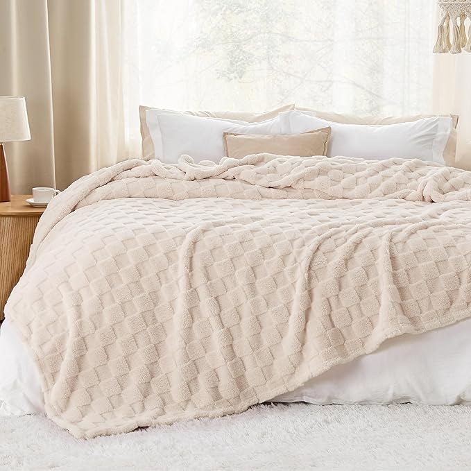 Bedsure GentleSoft Blankets Queen Size for Bed - Super Soft Cozy Blanket for Women Men Girls, Large Fuzzy Fleece Throw for Bedroom Decor, Light Beige, 90x90 Inches-Ruum Studio Home