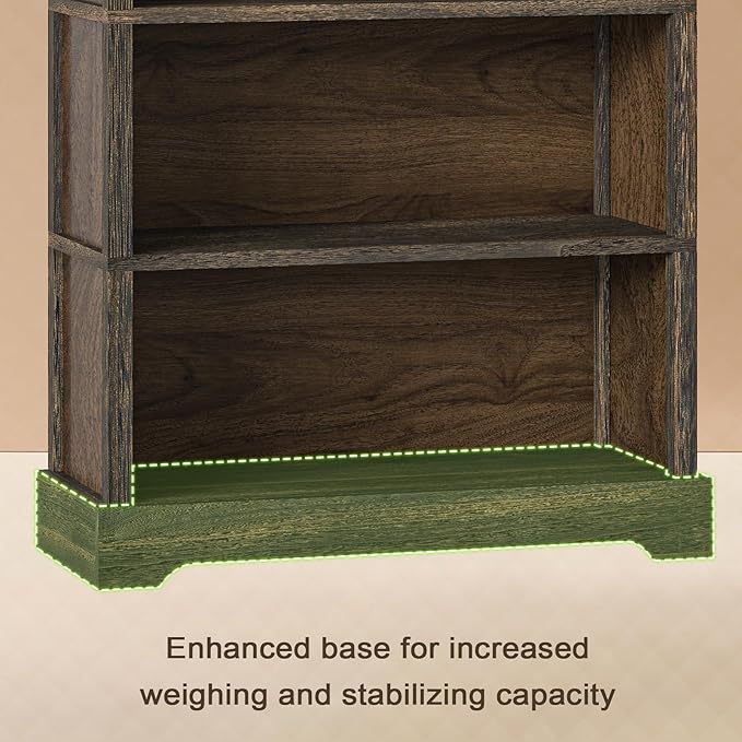 TVU 5-Shelf Wood Bookcase, 65 Inch Tall Bookshelf with Storage, Floor Standing Display Book Shelf, for Living Room Bedroom Study Office, Rustic Brown-Ruum Studio Home