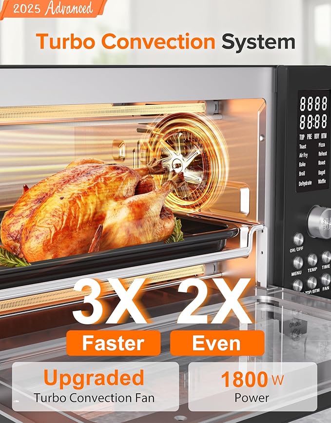 Nuwave Bravo Pro Smart Air Fryer Toaster Oven Combo, Airfryer Convection Oven Countertop, 12-in-1 Functions with Quicker & Even Crisp Technology, 1800W, 50-450°F, PFAS-Free, 21QT, Black-Ruum Studio Home