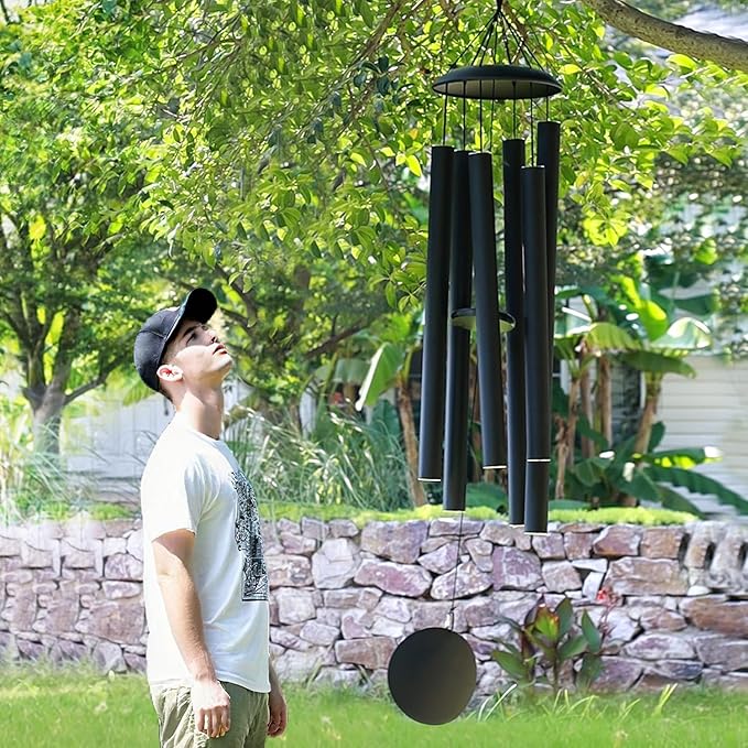ASTARIN 65 in Wind Chimes for outisde - Extra Large Outdoor Handcrafted WindChimes,Deep Tone Metal Chimes for Garden Decor, Large Windchimes Deep Resonance, 2.27in Tubes Weather-Resistant, Black-Ruum Studio Home