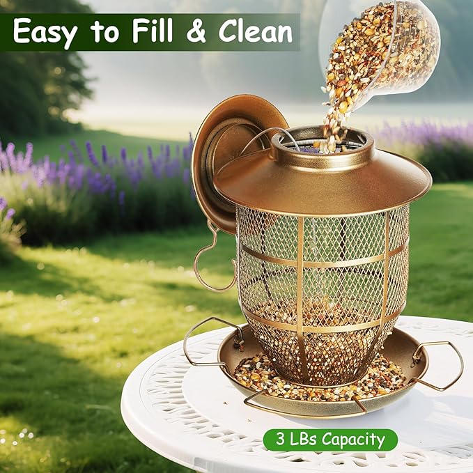 Bird Feeder for Outdoors, Funnel Style Wild Finch Feeders for Outside Hanging Courtyard Bird Watching, Metal Birdfeeder with Lid Fixing Buckle, 3Lbs Capacity-Ruum Studio Home