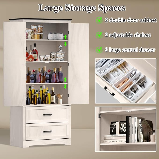71" Kitchen Pantry Storage Cabinet, Barn Doors Tall Storage Pantry Cabinet with Drawers & Adjustable Shelf, Modern Farmhouse Cupboard Wood Pantry for Kitchen, Living Room, Dining Room, Oak Beige-Ruum Studio Home
